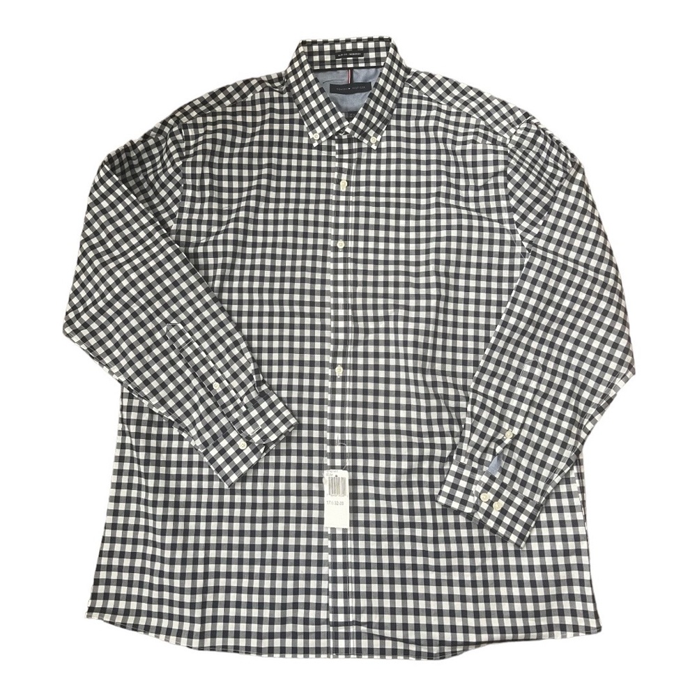 TOMMY HILFIGER Men’s Black & White Dress Shirt Size 17 1/2 32-33 Brand New